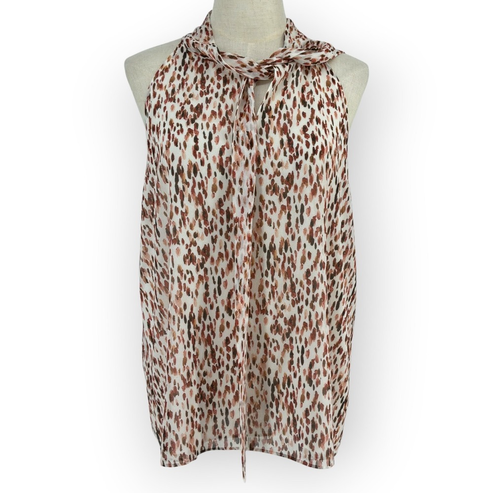 Calvin Klein XL Abstract Animal Print Tie Neck Halter Blouse Sleeveless Top